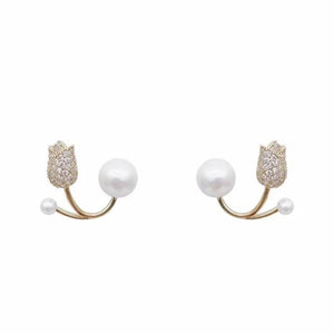 Small Flower Heart Stud Earrings with Pearl