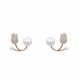 Small Flower Heart Stud Earrings with Pearl