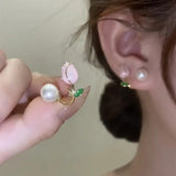Small Flower Heart Stud Earrings with Pearl