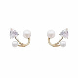 Small Flower Heart Stud Earrings with Pearl