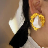 French Retro Large Pearl Stud Earrings Irregular Stone for Women