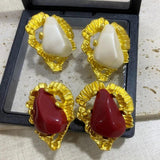 French Retro Large Pearl Stud Earrings Irregular Stone for Women