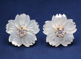 Freshwater Pearl Small Flower Stud Earrings with Colorful Crystal Stone