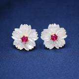 Freshwater Pearl Small Flower Stud Earrings with Colorful Crystal Stone