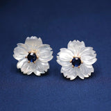 Freshwater Pearl Small Flower Stud Earrings with Colorful Crystal Stone
