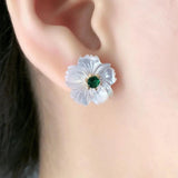 Freshwater Pearl Small Flower Stud Earrings with Colorful Crystal Stone