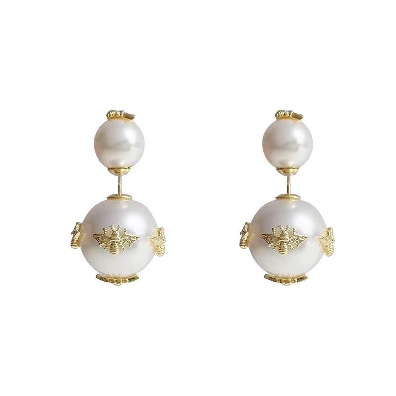Bee Earrings with Hanging Pearls for Banquet