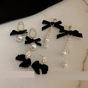 Bow Pearl Earrings for Women Long Hanging Drop Earrings