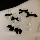 Bow Pearl Earrings for Women Long Hanging Drop Earrings