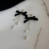 Bow Pearl Earrings for Women Long Hanging Drop Earrings