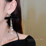 Bow Pearl Earrings for Women Long Hanging Drop Earrings