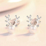Deer Horn Stud Earrings Reindeer Pearl Christmas Xmas Jewelry