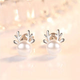 Deer Horn Stud Earrings Reindeer Pearl Christmas Xmas Jewelry
