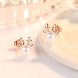 Deer Horn Stud Earrings Reindeer Pearl Christmas Xmas Jewelry