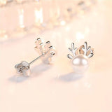 Deer Horn Stud Earrings Reindeer Pearl Christmas Xmas Jewelry