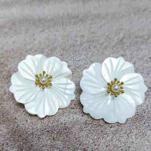 Mother of Pearl Flower Earrings Bridesmaids Jewelry Hawaiian Island Style