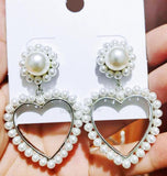 Love Inlaid Pearl Earrings, Women's Rhinestone Heart-shaped Earrings