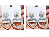 Love Inlaid Pearl Earrings, Women's Rhinestone Heart-shaped Earrings