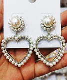 Love Inlaid Pearl Earrings, Women's Rhinestone Heart-shaped Earrings