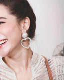 Love Inlaid Pearl Earrings, Women's Rhinestone Heart-shaped Earrings