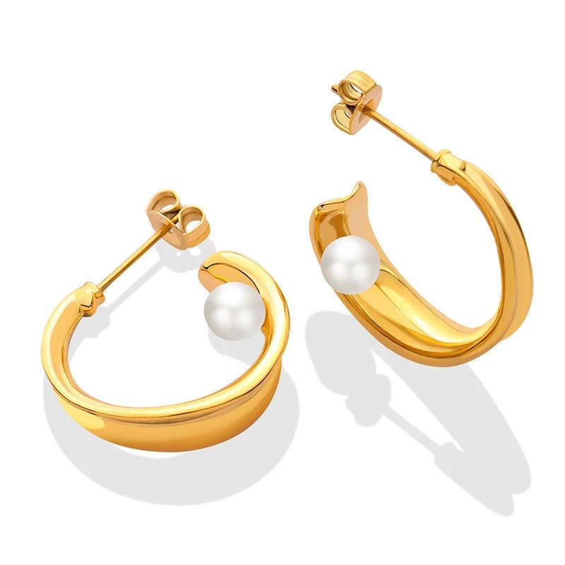 C Small Pearl Stainless Steel Studs Earrings