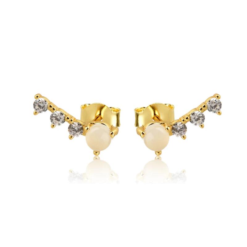 925 Silver Milk Pearl Line Stud Earring Crystal CZ Jewelry