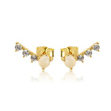 925 Silver Milk Pearl Line Stud Earring Crystal CZ Jewelry