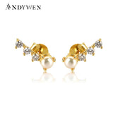 925 Silver Milk Pearl Line Stud Earring Crystal CZ Jewelry