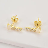 925 Silver Milk Pearl Line Stud Earring Crystal CZ Jewelry