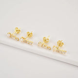 925 Silver Milk Pearl Line Stud Earring Crystal CZ Jewelry