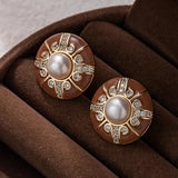 Vintage Simulated Pearl Stud Earrings 925 Silver