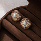 Vintage Simulated Pearl Stud Earrings 925 Silver