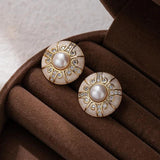 Vintage Simulated Pearl Stud Earrings 925 Silver