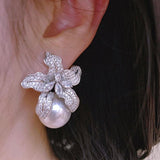 Zircon Crystal Flower Stud Earrings Wedding Party Jewelry