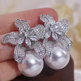Zircon Crystal Flower Stud Earrings Wedding Party Jewelry