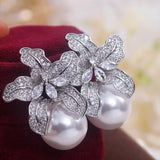 Zircon Crystal Flower Stud Earrings Wedding Party Jewelry