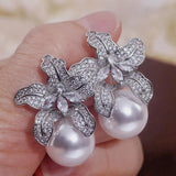 Zircon Crystal Flower Stud Earrings Wedding Party Jewelry