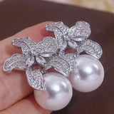 Zircon Crystal Flower Stud Earrings Wedding Party Jewelry