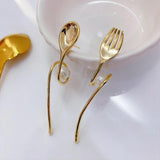 Metal Spork Pearl Earrings Hip-hop Punk Studs