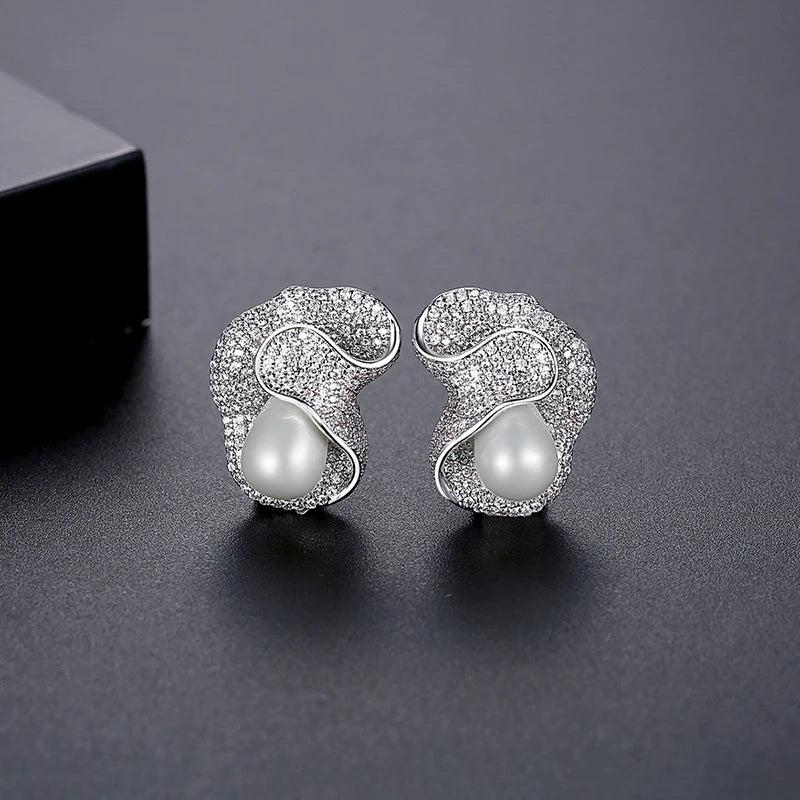 Tiny CZ Paved Bridal Wedding Girl Jewelry Sea Shell Pearl Party Accessories