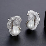 Tiny CZ Paved Bridal Wedding Girl Jewelry Sea Shell Pearl Party Accessories