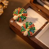 925 Silver Peacock Stud Earrings Simulated Pearl Vintage Style for Women