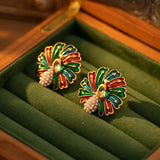 925 Silver Peacock Stud Earrings Simulated Pearl Vintage Style for Women