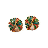 925 Silver Peacock Stud Earrings Simulated Pearl Vintage Style for Women