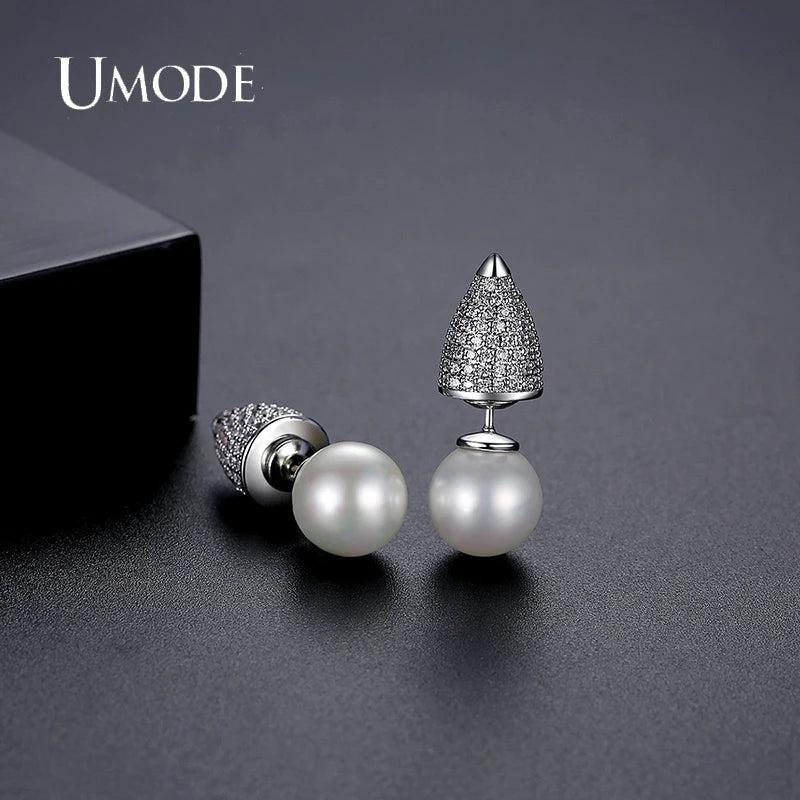 Rhodium Plated CZ Stud Earrings for Women