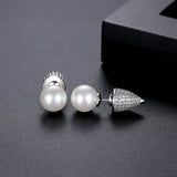 Rhodium Plated CZ Stud Earrings for Women