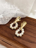Peri'sbox Matte Plated Hand Stud Earrings with Freshwater Pearls