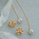 14K Silver Pearl Flower Earrings Wedding Jewelry