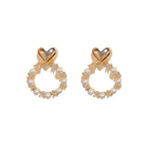 S925 Silver Needle Heart Pearl Ring Earrings Women Fresh Sweet Style