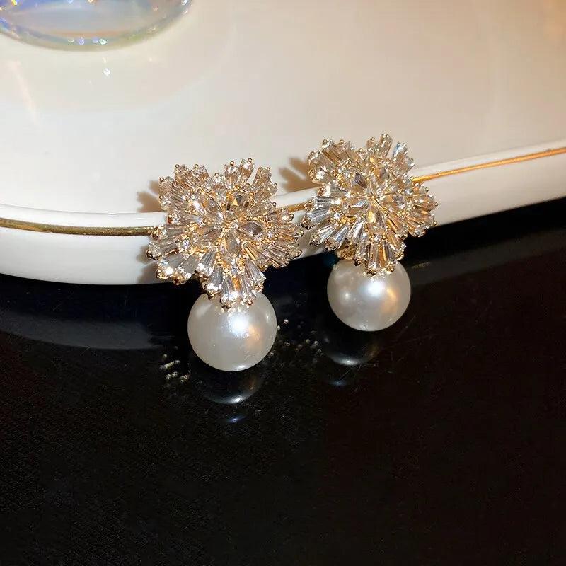 Zircon Crystal Snowflake Stud Earrings for Wedding
